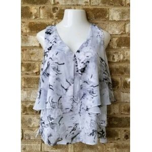 Sioni Womens SZ XL White Black Blouse Top Ruffled